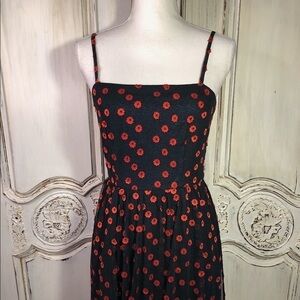 Greylin Navy With Red 3D Flower Embroidery on Sheer Overlay Dress Size S-M